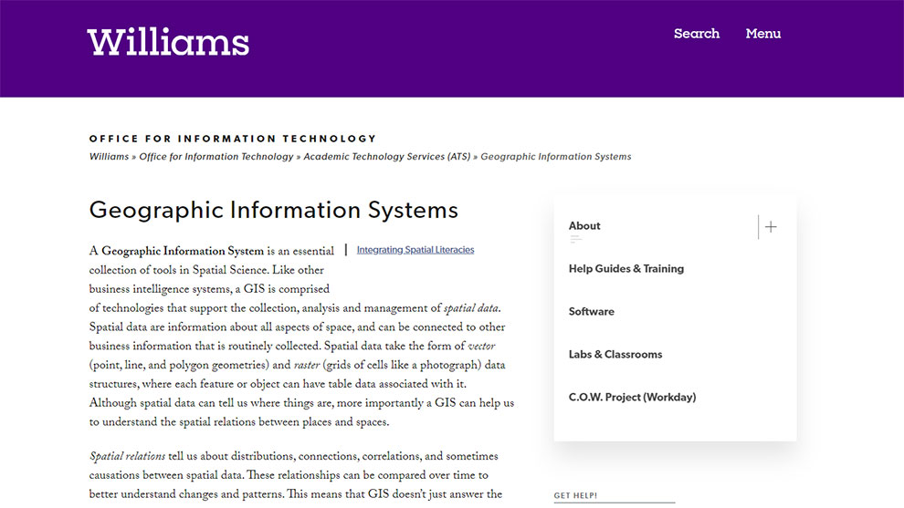 screenshot of Williams office for information technology website
