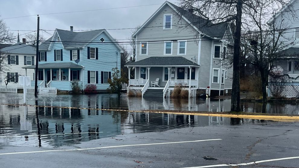 Flooded neighborhood in Mystic