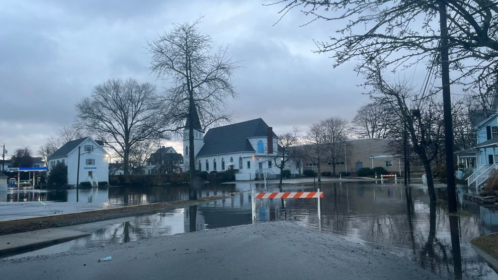 Flooded neighborhood in Mystic